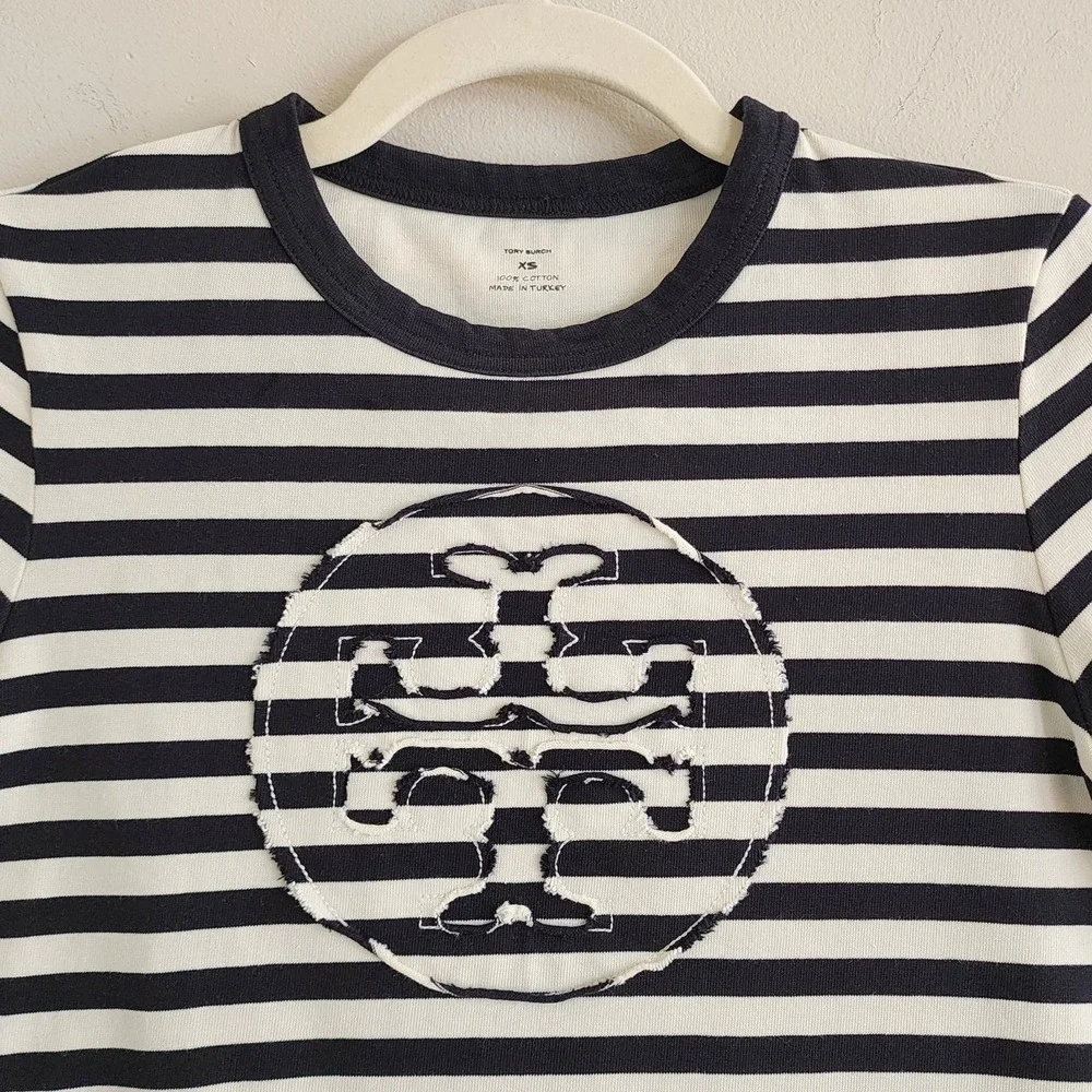Tory Burch Timeless Striped T Shirt XS Old Money Designer Minimalist Classic